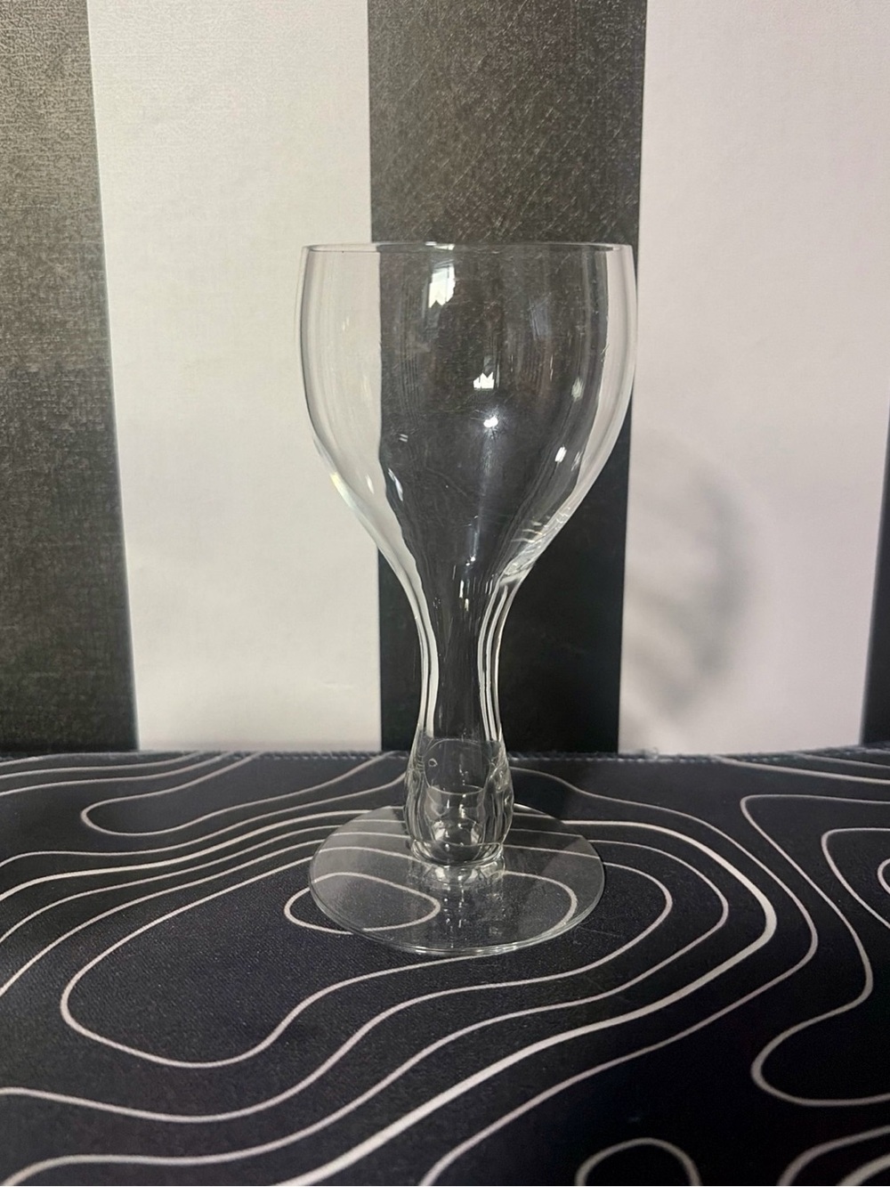 Set of 3 Vintage MCM Hollow Stem Wine Glasses Clear Art Glass 5" 3 oz Goblets